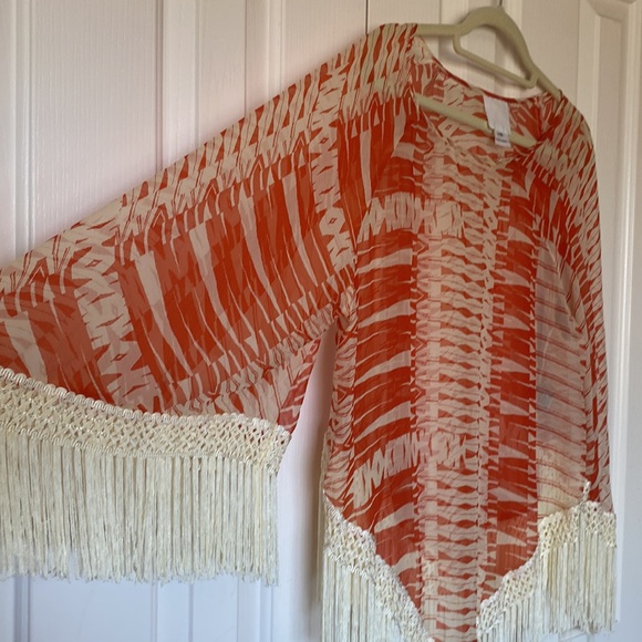 Anna Sui orange and cream blouse with fringe - Picture 3 of 3